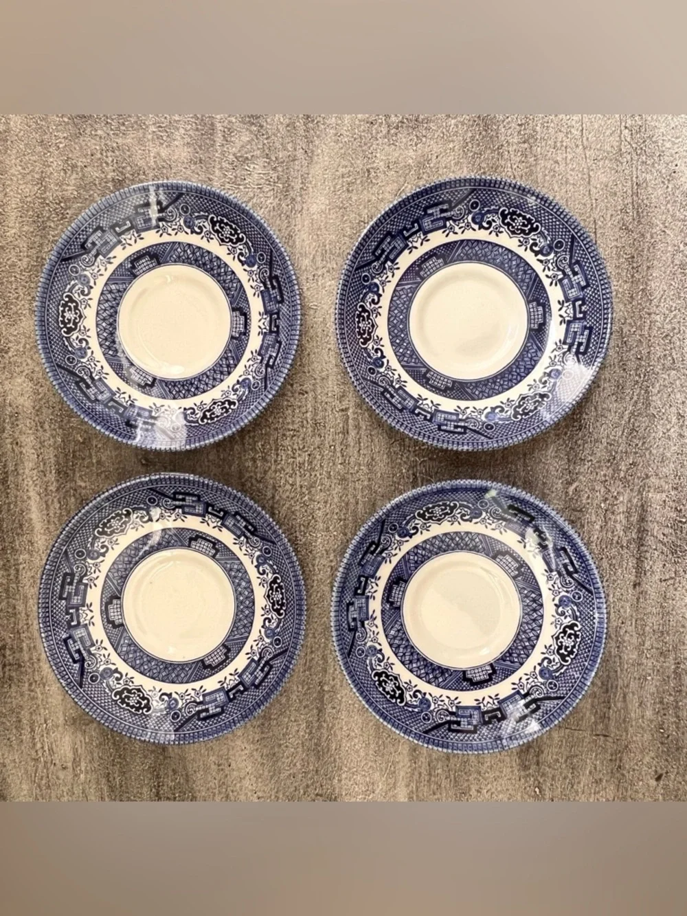 Set of 4 Vintage Churchill BLUE WILLOW Saucers Made In Staffordshire England